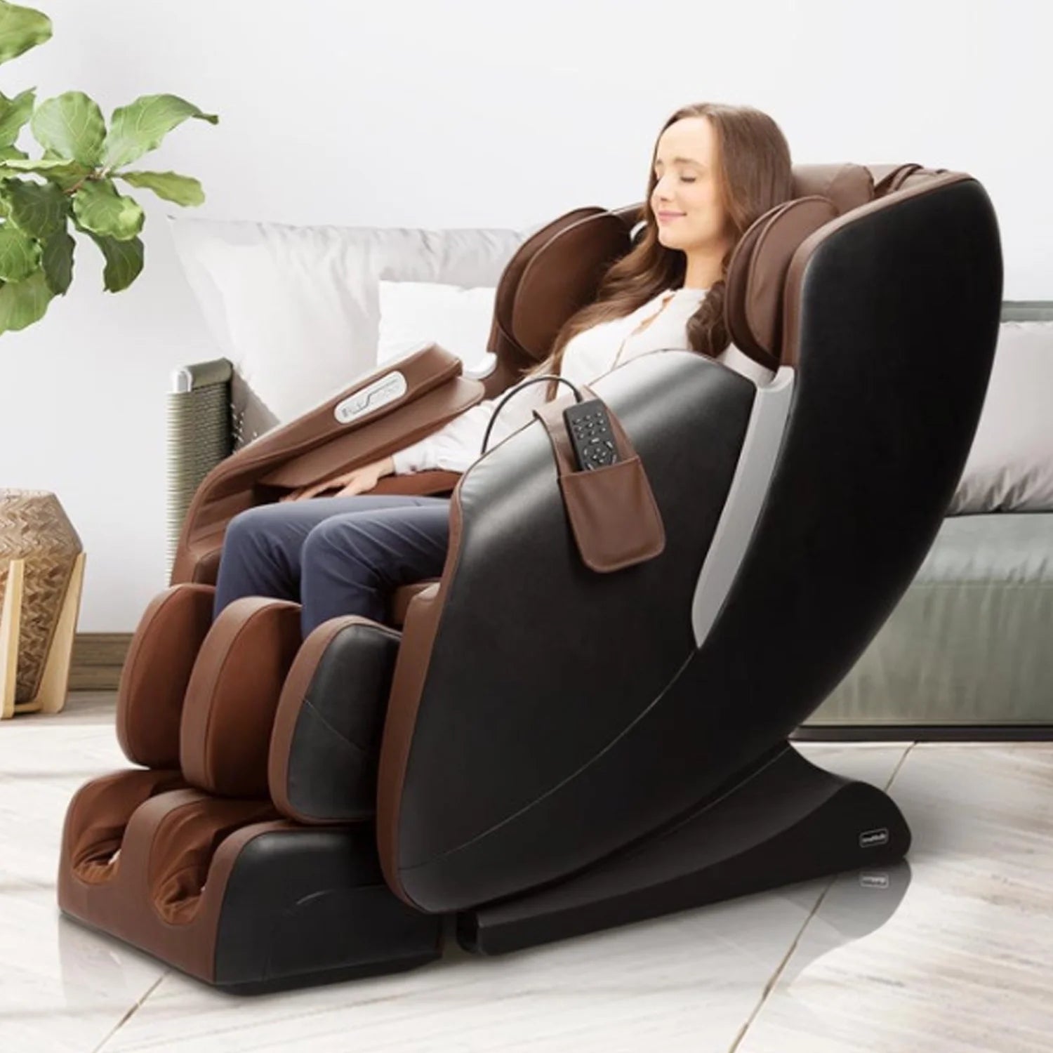 Amamedic R7 Full Body Reclining Massage Chair with Remote, Taupe
