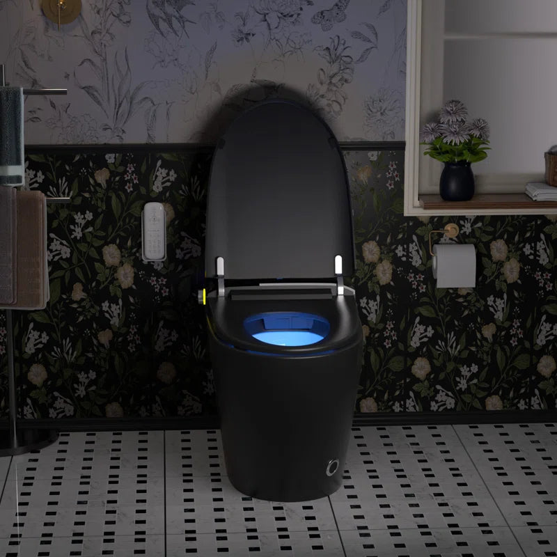 Black Smart Toilet with Advance Bidet and Auto-Open Lid, Soft-Closing Heat Seat, Tankless Auto Dual Flush, Massage Clean, Warm Wash/Dryer, Remote Control