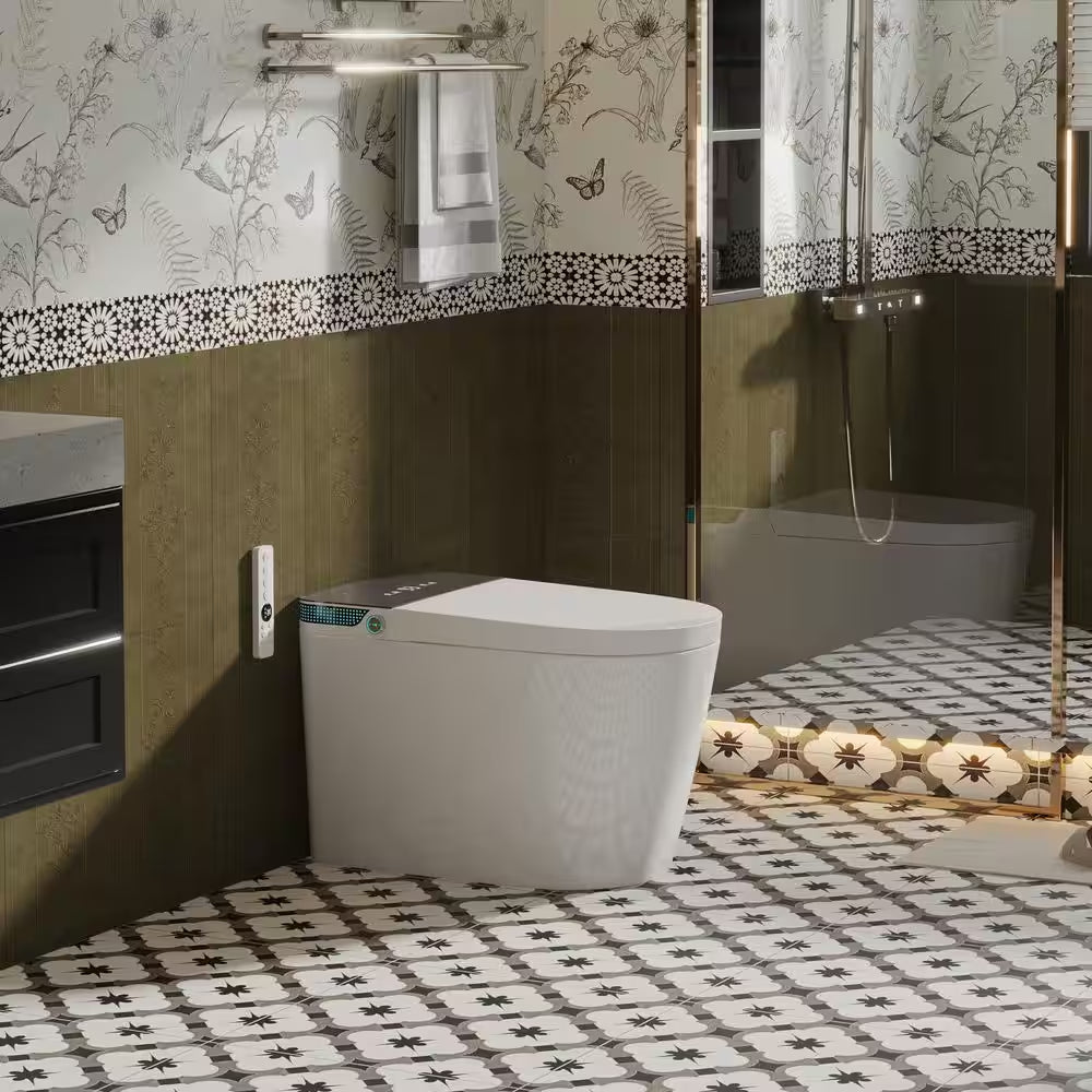 Elongated Smart Toilet Luxury Smart Toilet with Bidet Seat Auto Open and Close, Auto Flush, Foot Sensor Operation