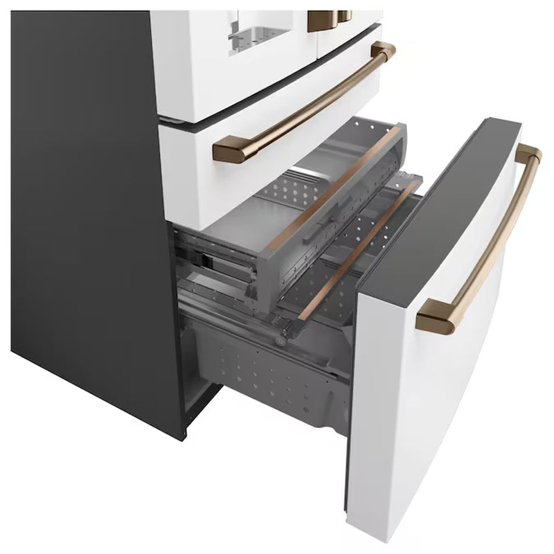 Standard-Depth 27.8-Cu Ft 4 -Door 36-In Wide Smart Compatible French Door Refrigerator with Ice Maker with Water and Ice Dispenser ( Matte White with Brushed Bronze Handles ) ENERGY STAR Certified